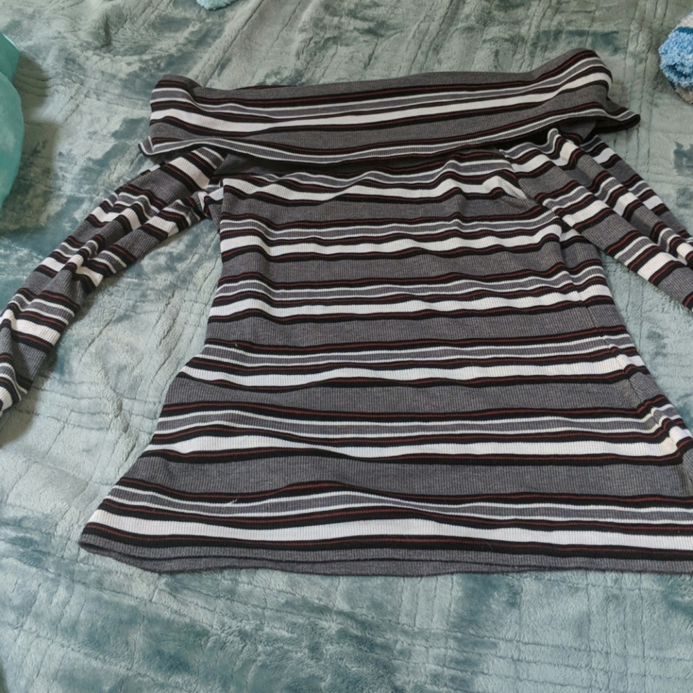 Off the shoulder striped shirt